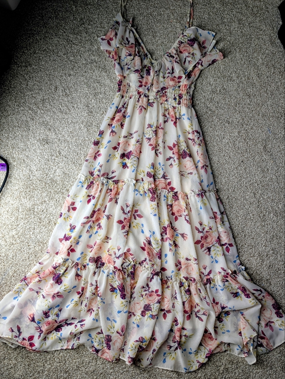 MISA *Flawed* Floral Tiered Midi Dress Cottagecore Romantic Wedding Guest